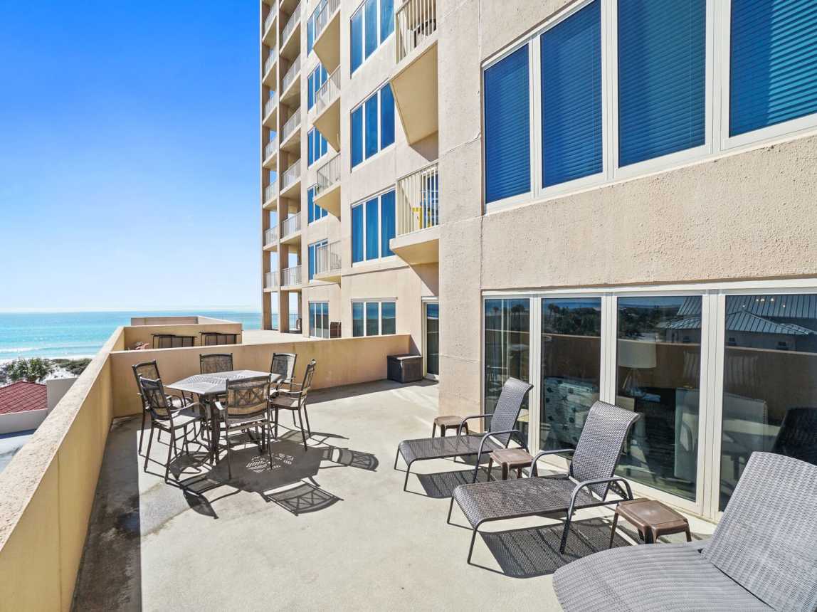 The balcony is the perfect place to catch some sun rays or watch a sunset.  Enjoy the lounge chairs or lounge loveseat while relaxing.