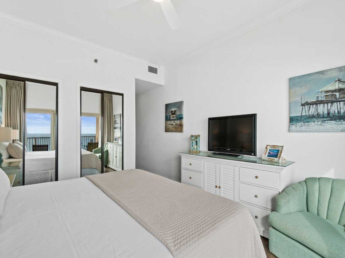 The master provides a full dresser and 2 closets for your clothes and necessities. The flat screen provides you the opportunity to catch up on the news or watch your favorite TV shows. Just a few steps away is your Master Bath.