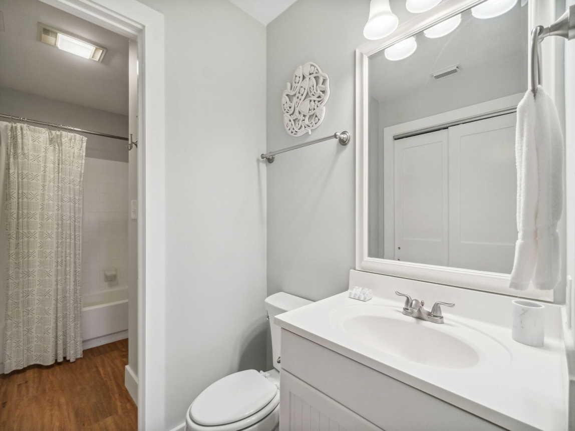 This bath set up is a Shared Bath with shower/tub combo and 2 separate toilets and vanity rooms