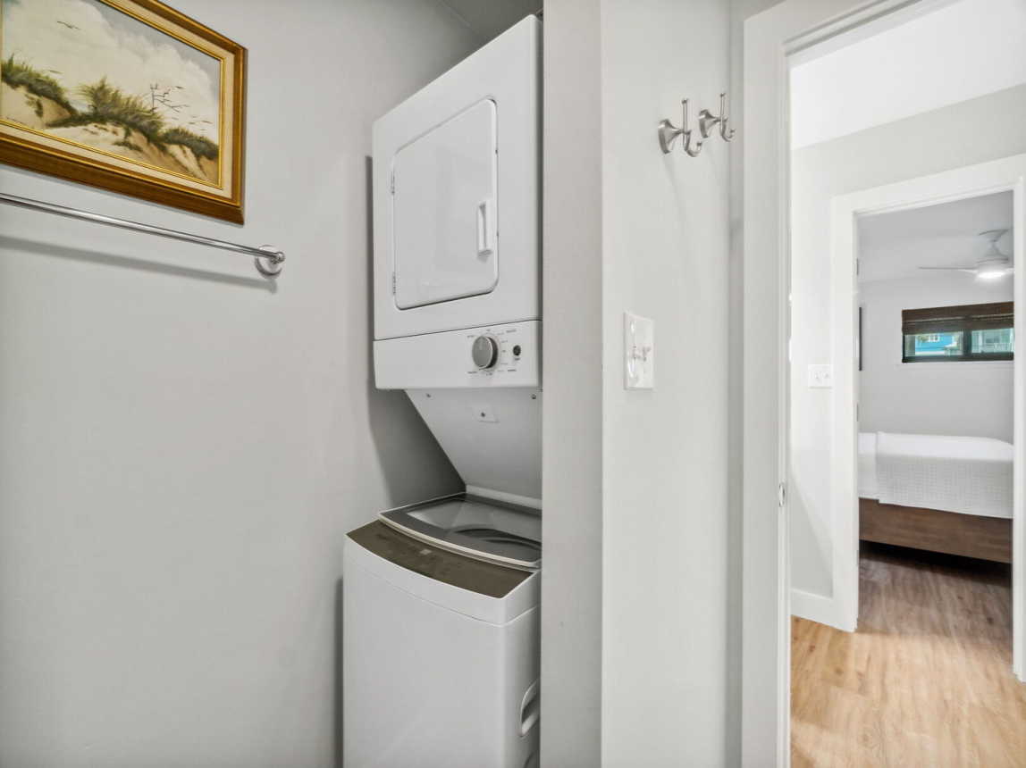 There also is a stacked washer and dryer provided in the condo.
We include a small bottle of Tide detergent for your convenience.