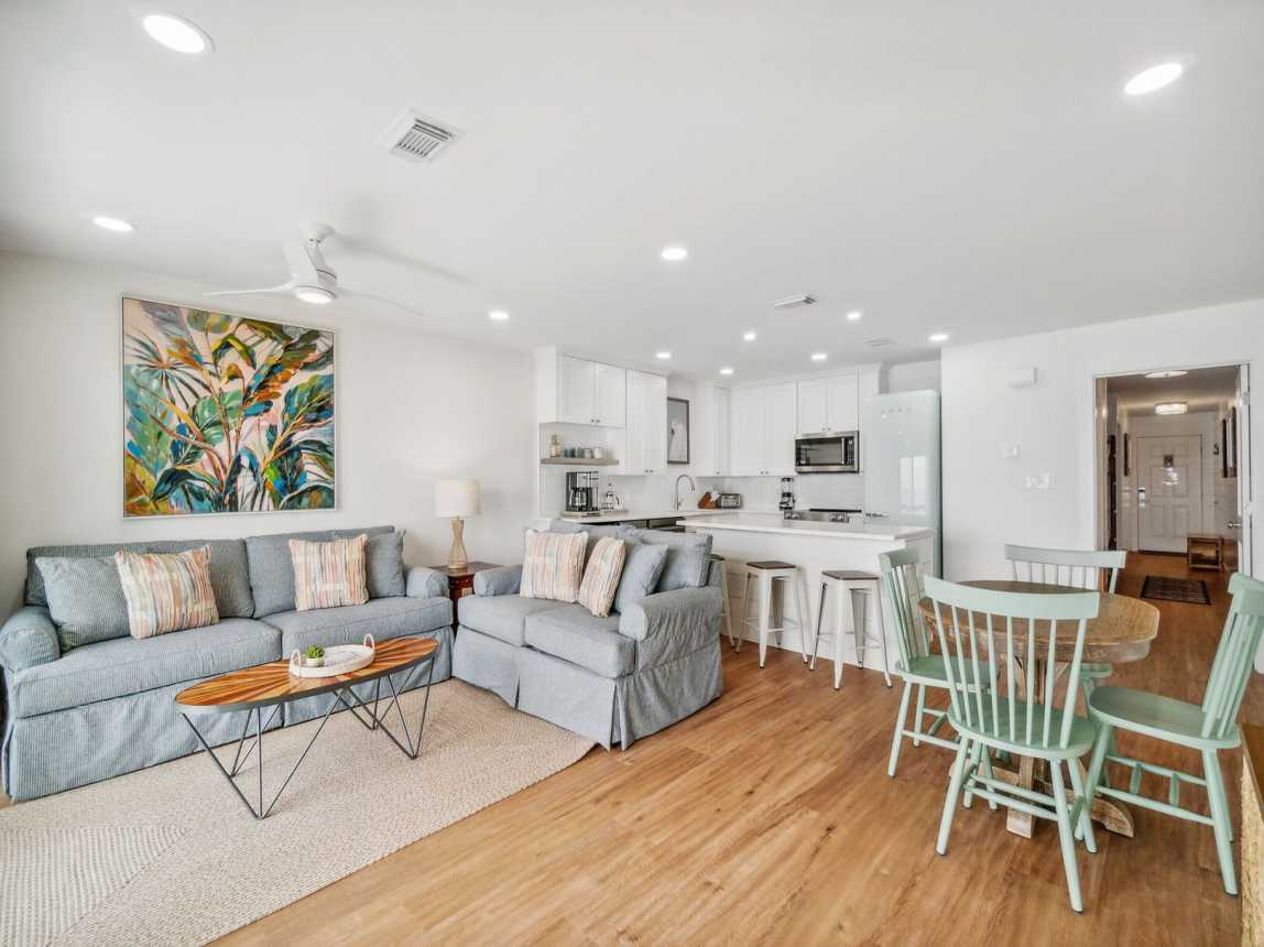 Larger sofa provides a full size sofa bed and comes with fresh sheets, pillows and blankets.