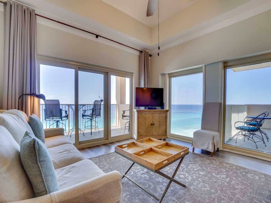 The living room with a beach front view from not 1 but 2 private balconies.  Can't ask for anything better.