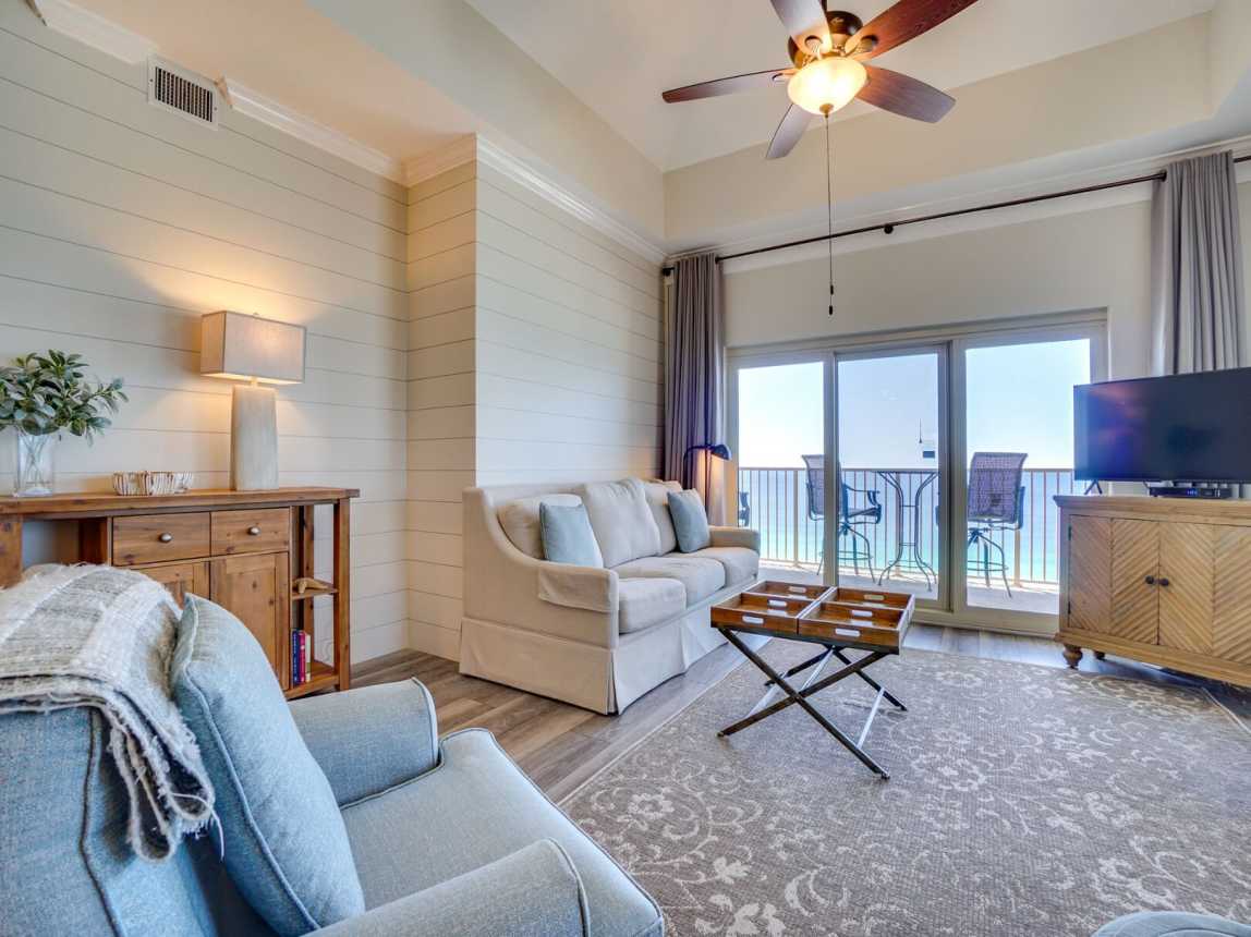 Best seat in the house for a view of the Gulf and for T.V. watching. Very comfy sofa.