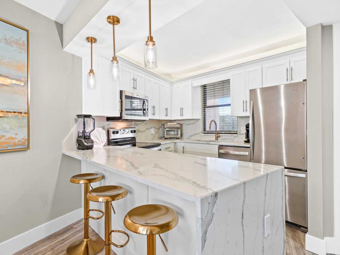 A great look at your fully stocked kitchen to use while you stay with us.