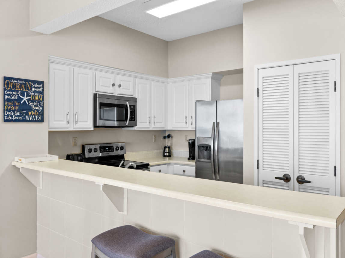 Breakfast bar with highbar stools great for coffee talk or quick snack.