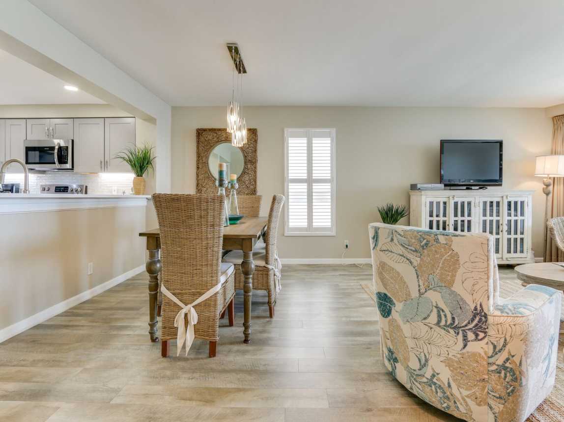 Dining table comfortably seats 6.