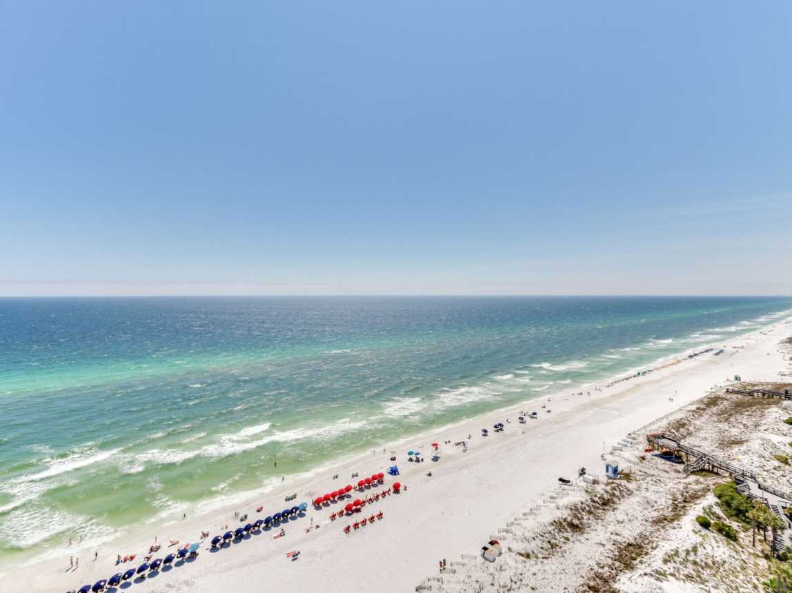 Beautiful view of our white sand beaches and emerald green waters.