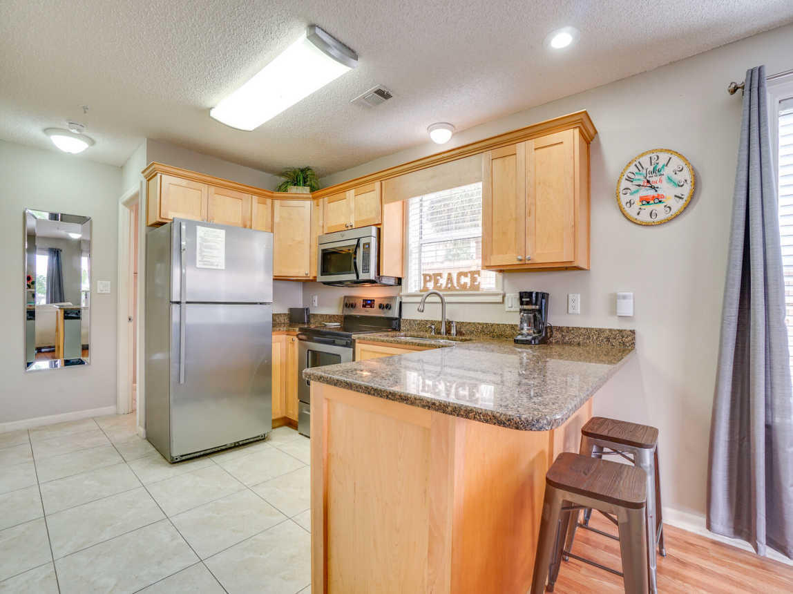 Open kitchen with plenty of counter space.