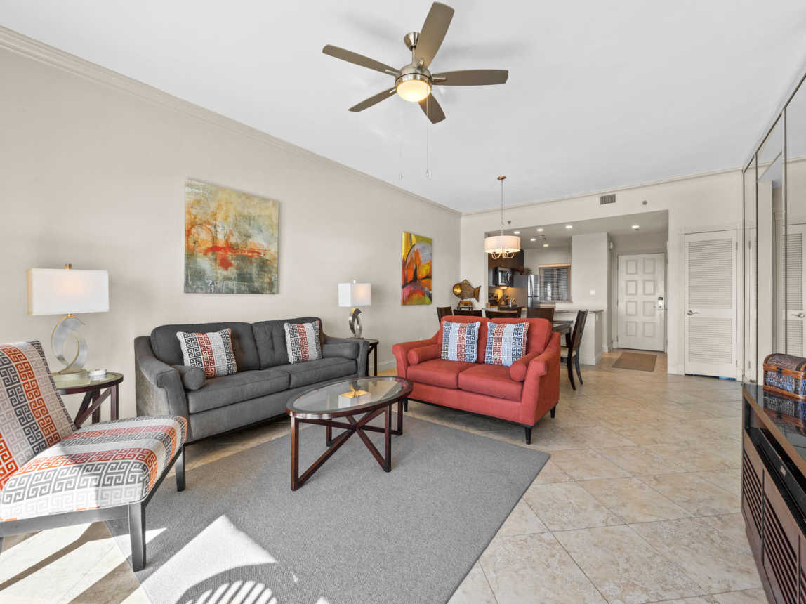 Living room provides a full size sofa sleeper for the extra guest.