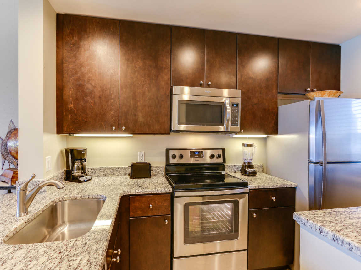 Fully Stocked kitchen. Provides all the necessities, just like home for when you decide to stay in and chill.
