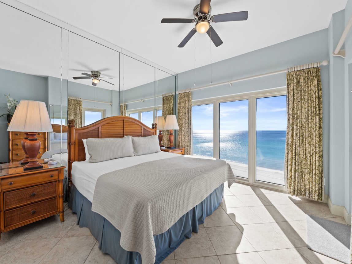 Master suite provides a lush king size bed with all the fresh crisps linens and coverlets to sink into at the end of the day.