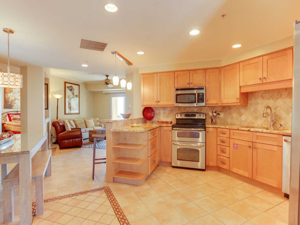 Also prodivded is coffee maker, blender, toaster and a full size side by side refrig/freezer with ice maker,