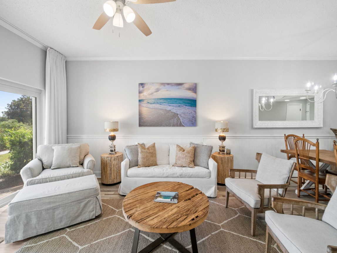 Garden Patio Setting. Spacious Living Room with tv, internet and cable.