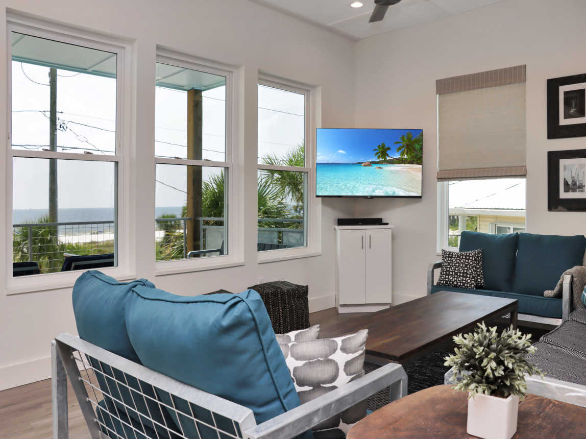 Beach View Living Room with TV