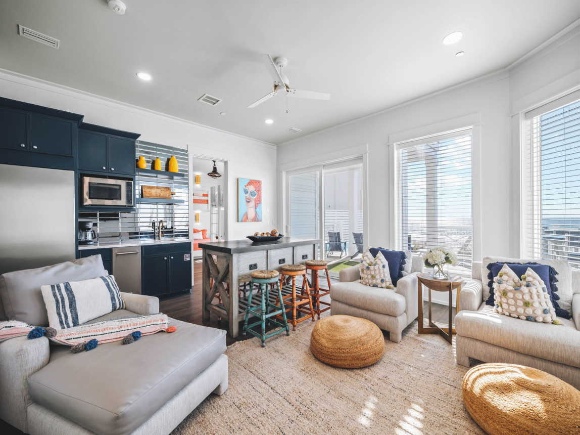 1st Floor - Kitchette and Living Space with Access to Pool Deck