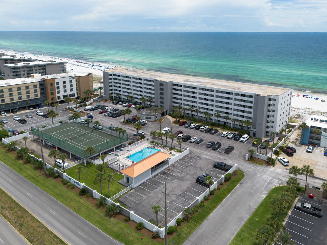 Aerial views Surf Dweller front facade