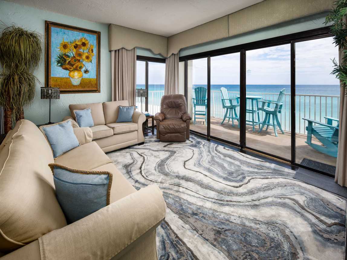 Living room with gulf front views