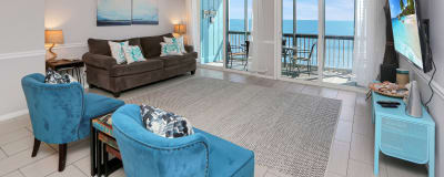 Gulf Front Living Room with Screened Deck