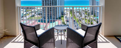 Gorgeous balcony view of the white sandy beaches along the Gulf of Mexico
