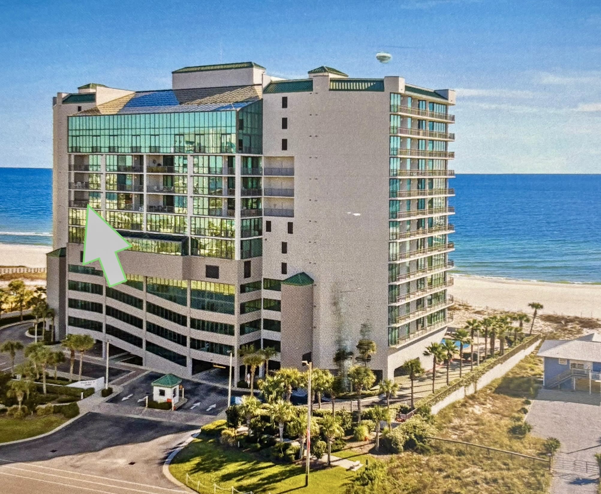 Pool and fitness room below you, no visible neighbors.