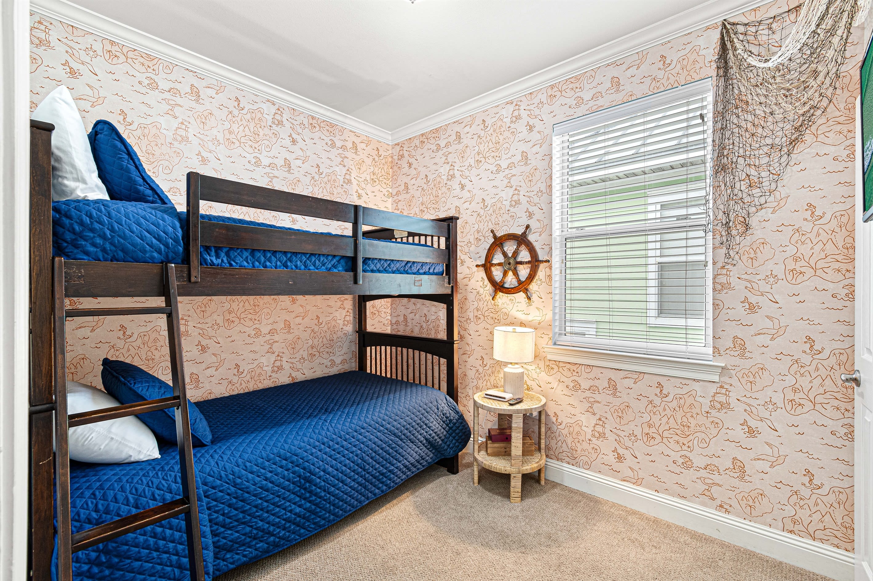 Pirate themed bunk room, twin bunk beds