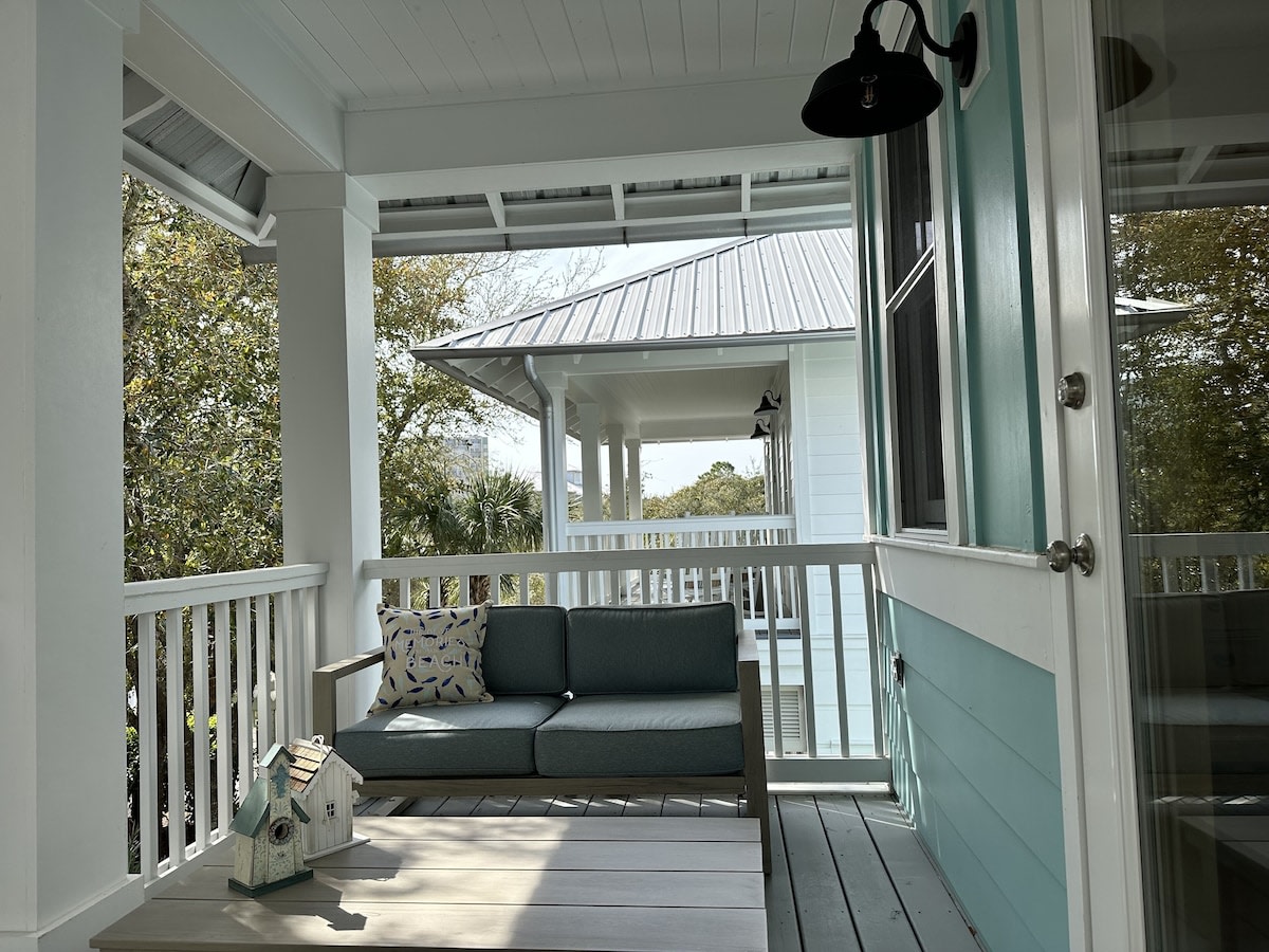 Mst Bedroom Porch w tree top views of courtyard.  