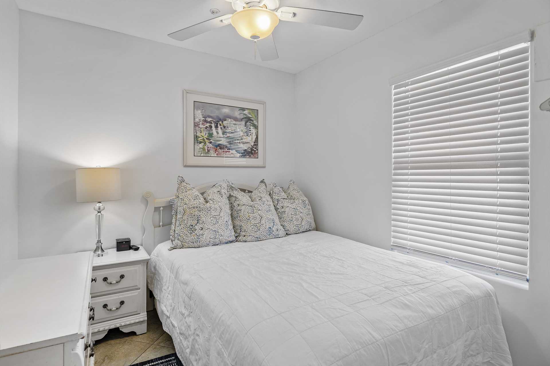 Queen bed in guest room