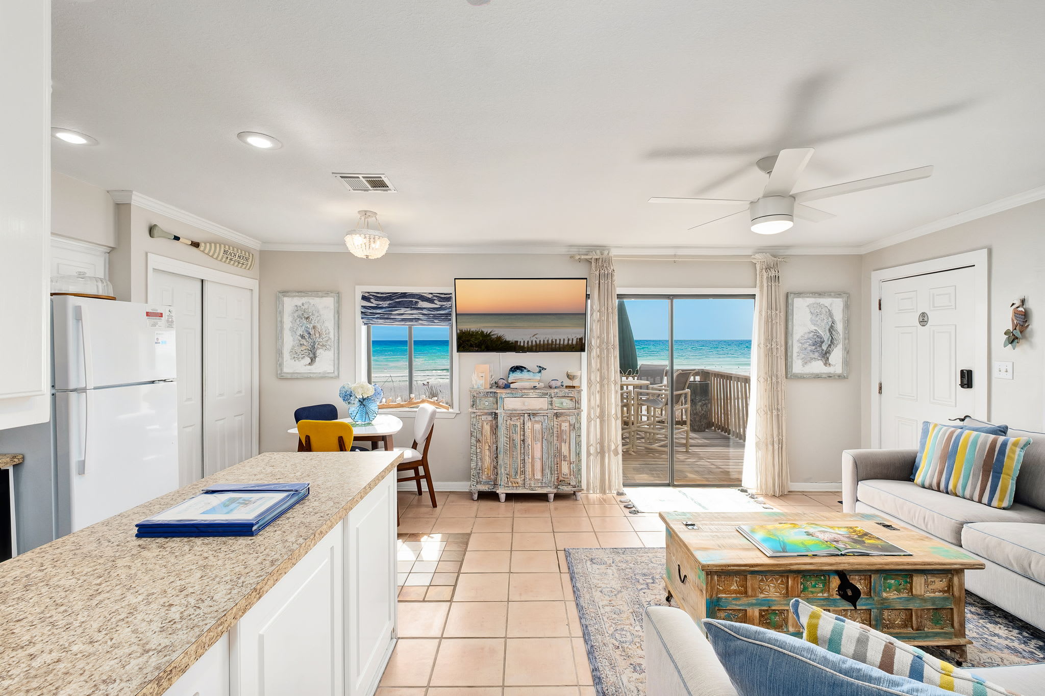 Spacious living room with ocean views in Destin Townhome.
