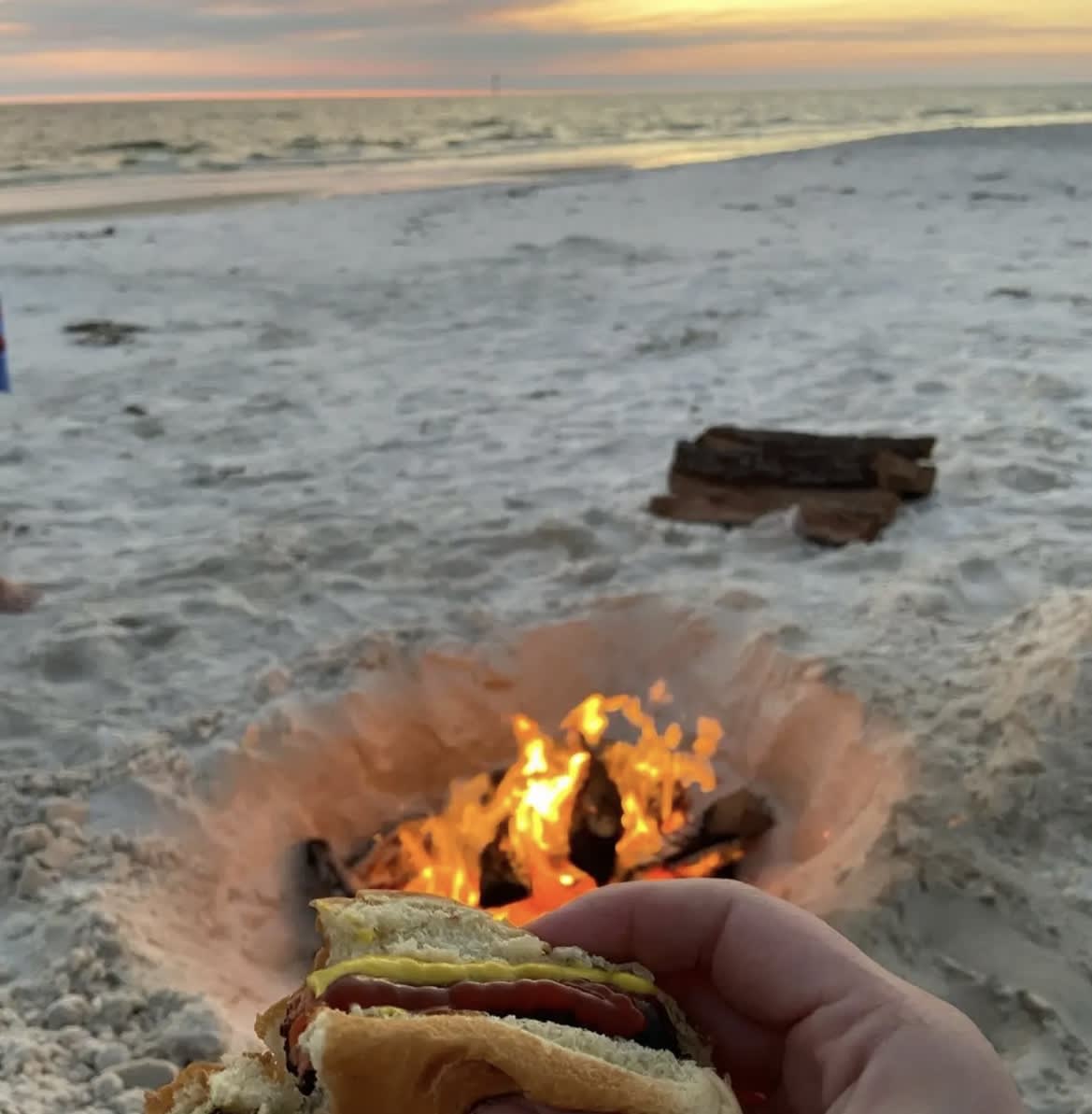 Bonfire on the beach at sunset!