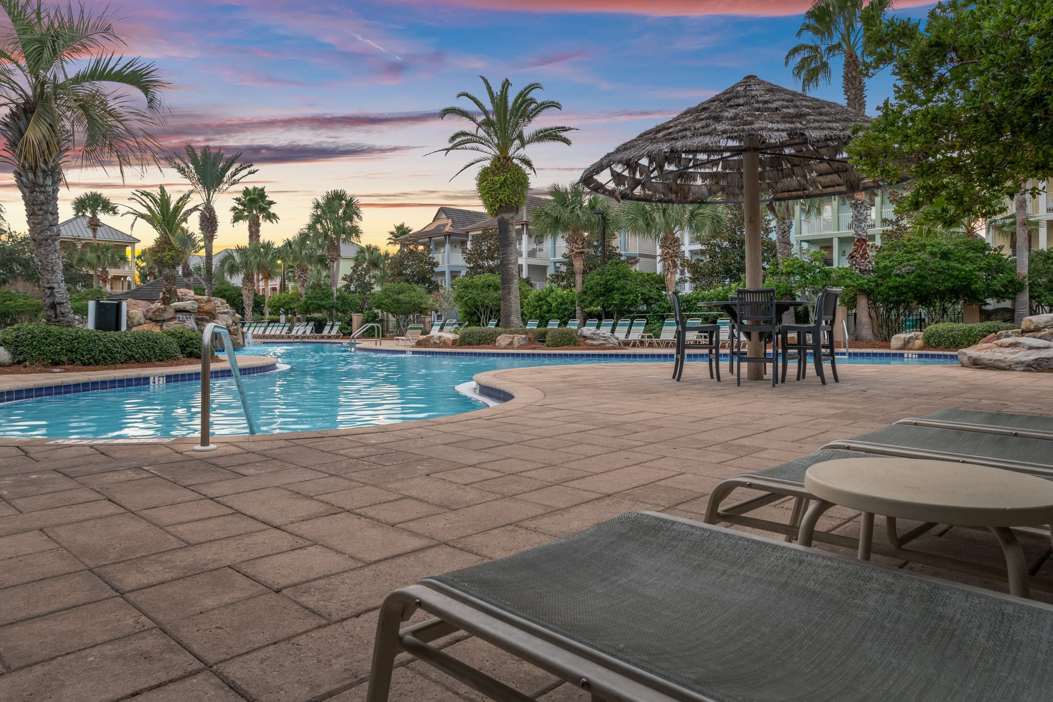 Lounge at the tiki tables or in the pool