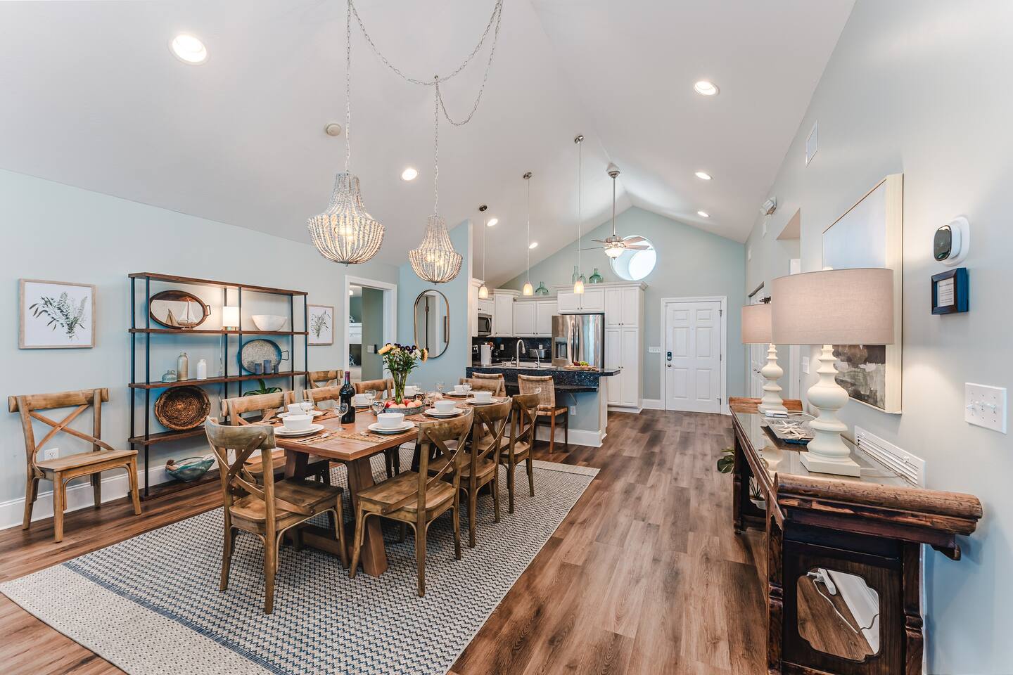 SunScape's Dining Room with Matching Beaded Chandeliers