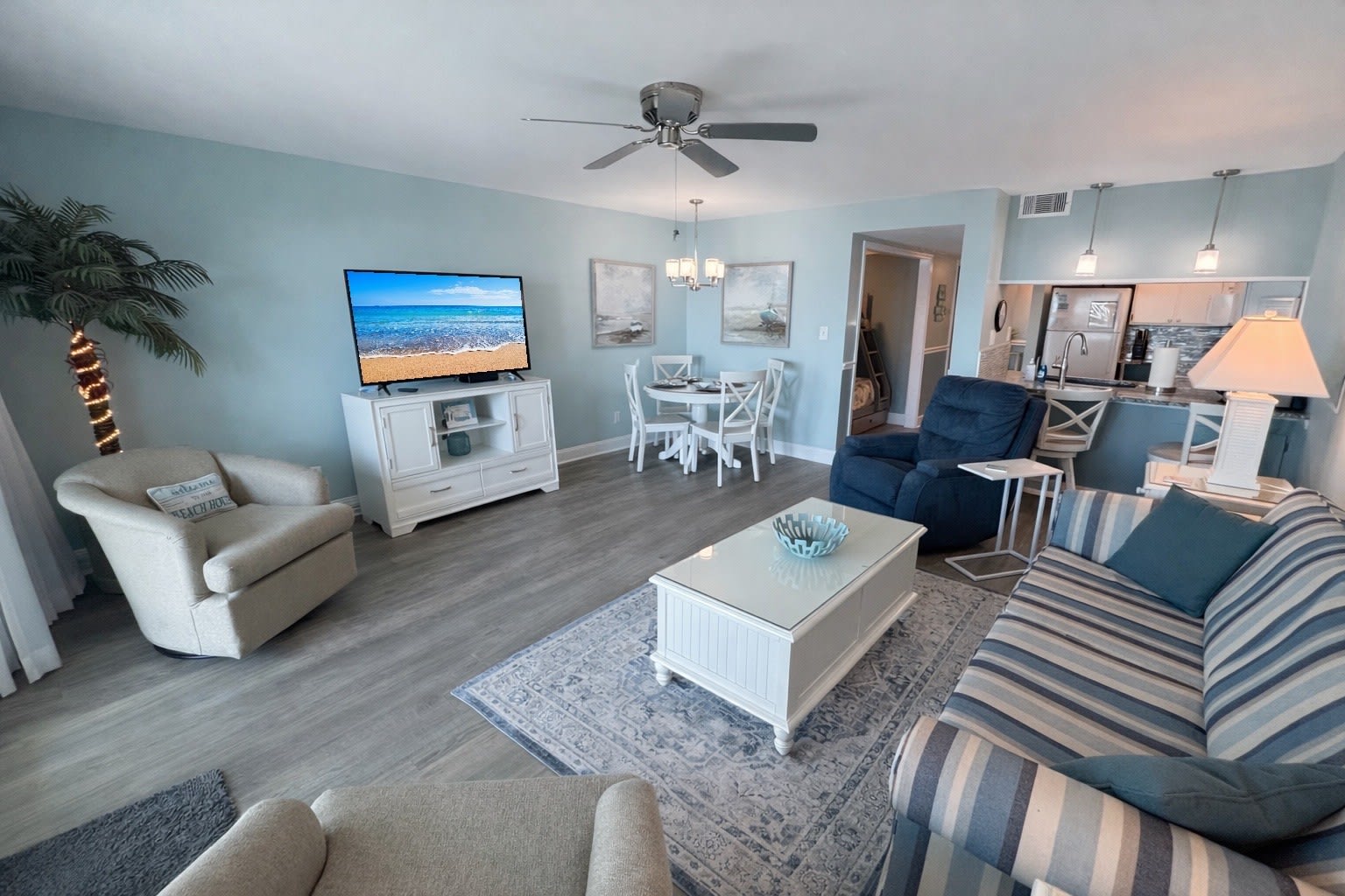 Dining area and Living Room with 60" LG television. 