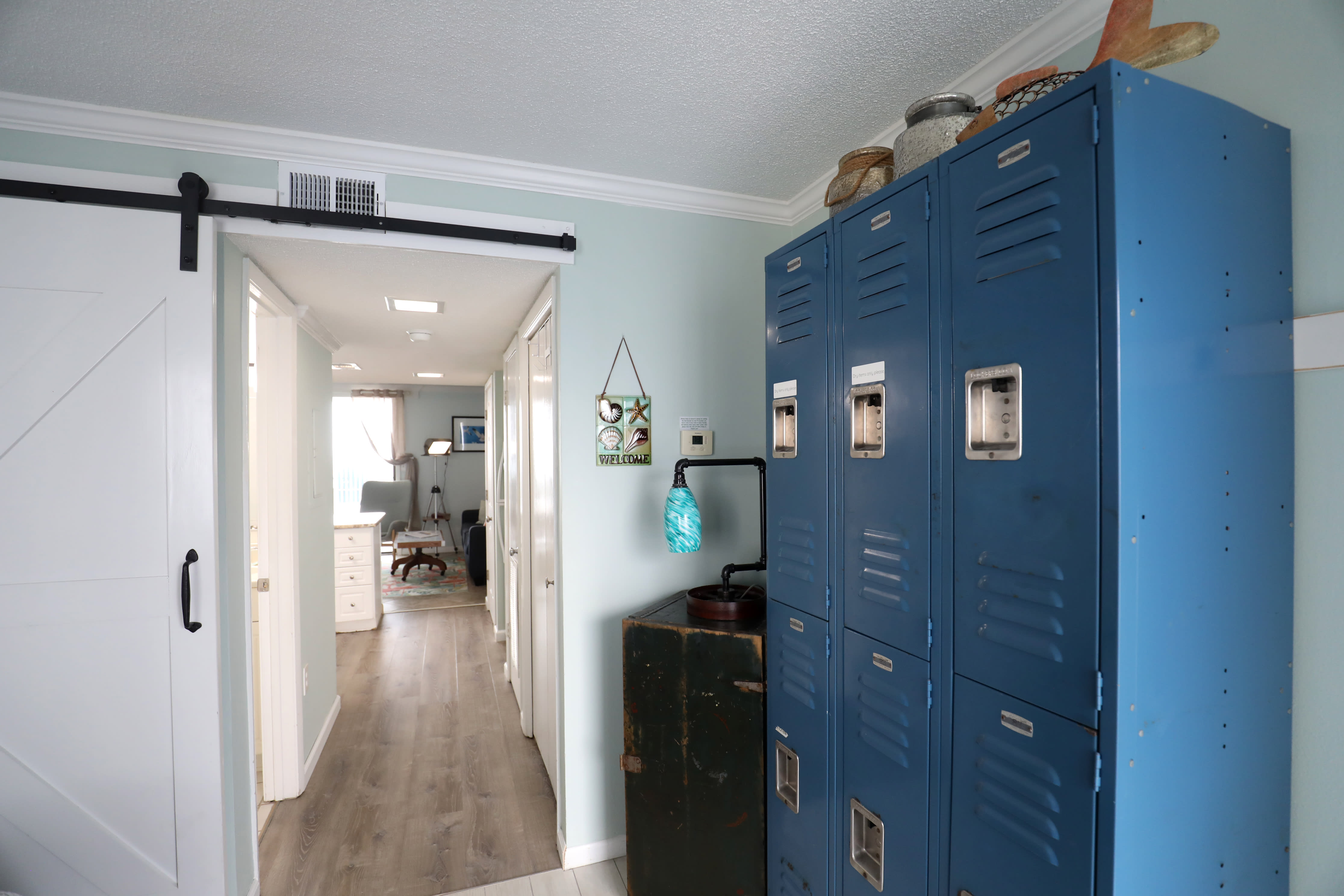 Lockers were found in the fishing village of Bayou La Batre. The trunk table was found in southern Alabama antique shop.