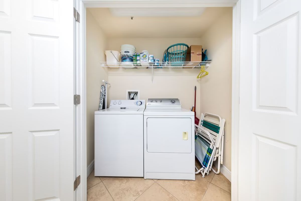 Full size washer and dryer in unit.