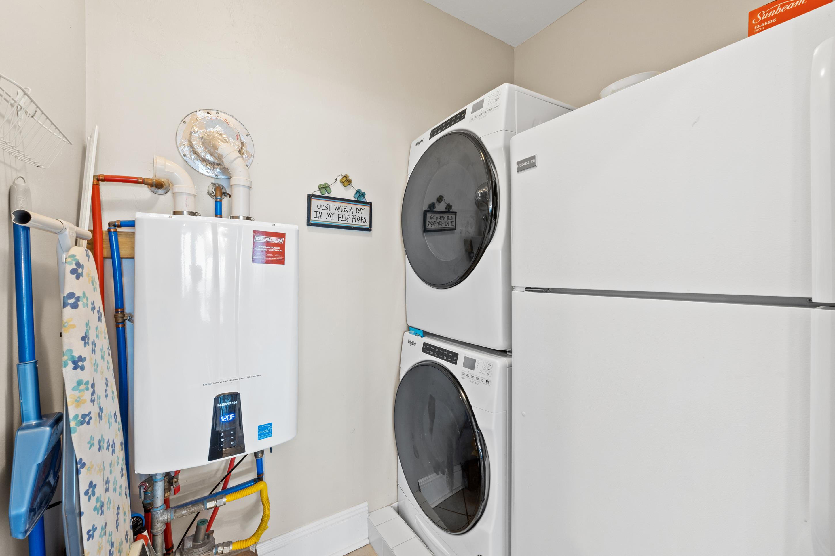 Full-size washer and dryer in unit makes longer stays stress-free. Keep beach towels and swimsuits fresh with the convenience of home right inside your luxury beachfront retreat. A second fridge/freezer is also available for your use.
