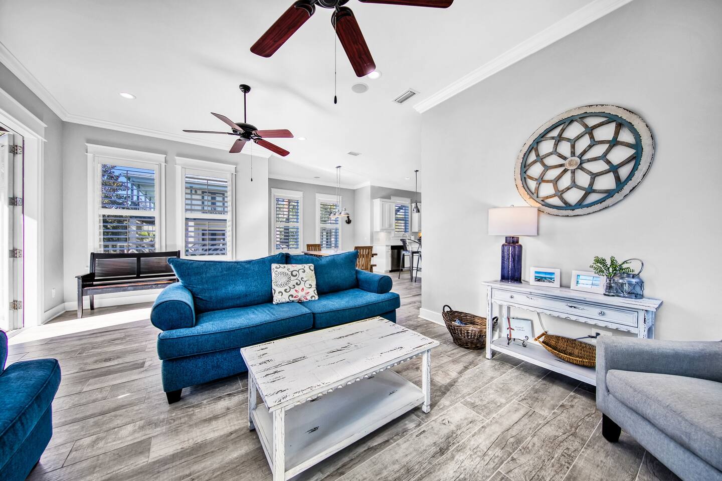 Open concept design - Living room looking into dining and kitchen