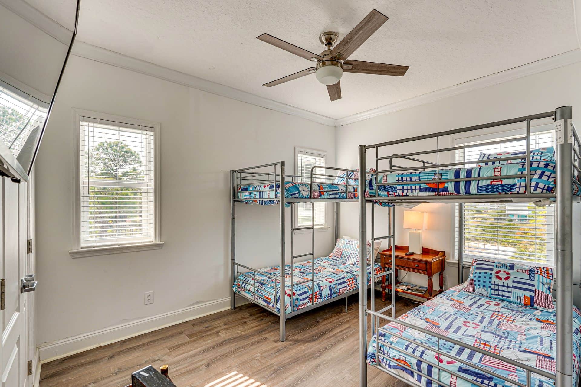 Bunkroom has a fan and TV as well.