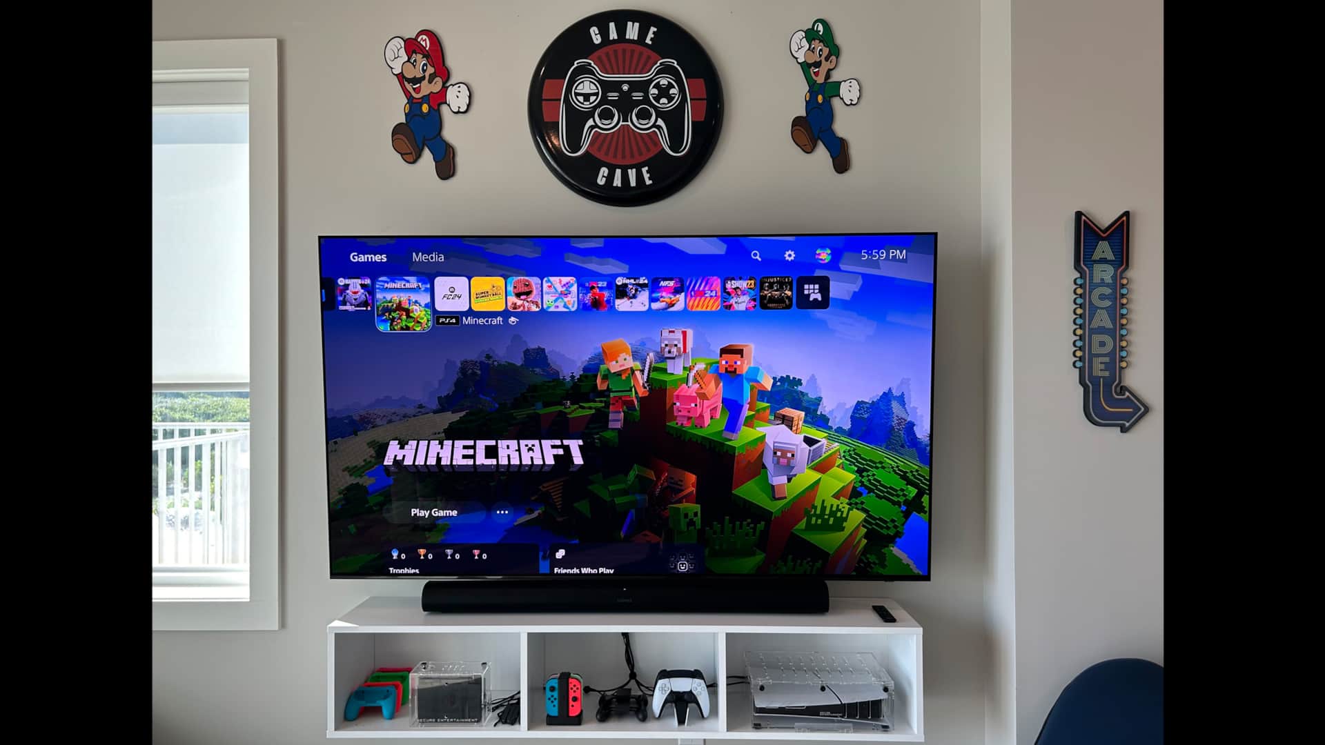 Game Room TV and controllers
