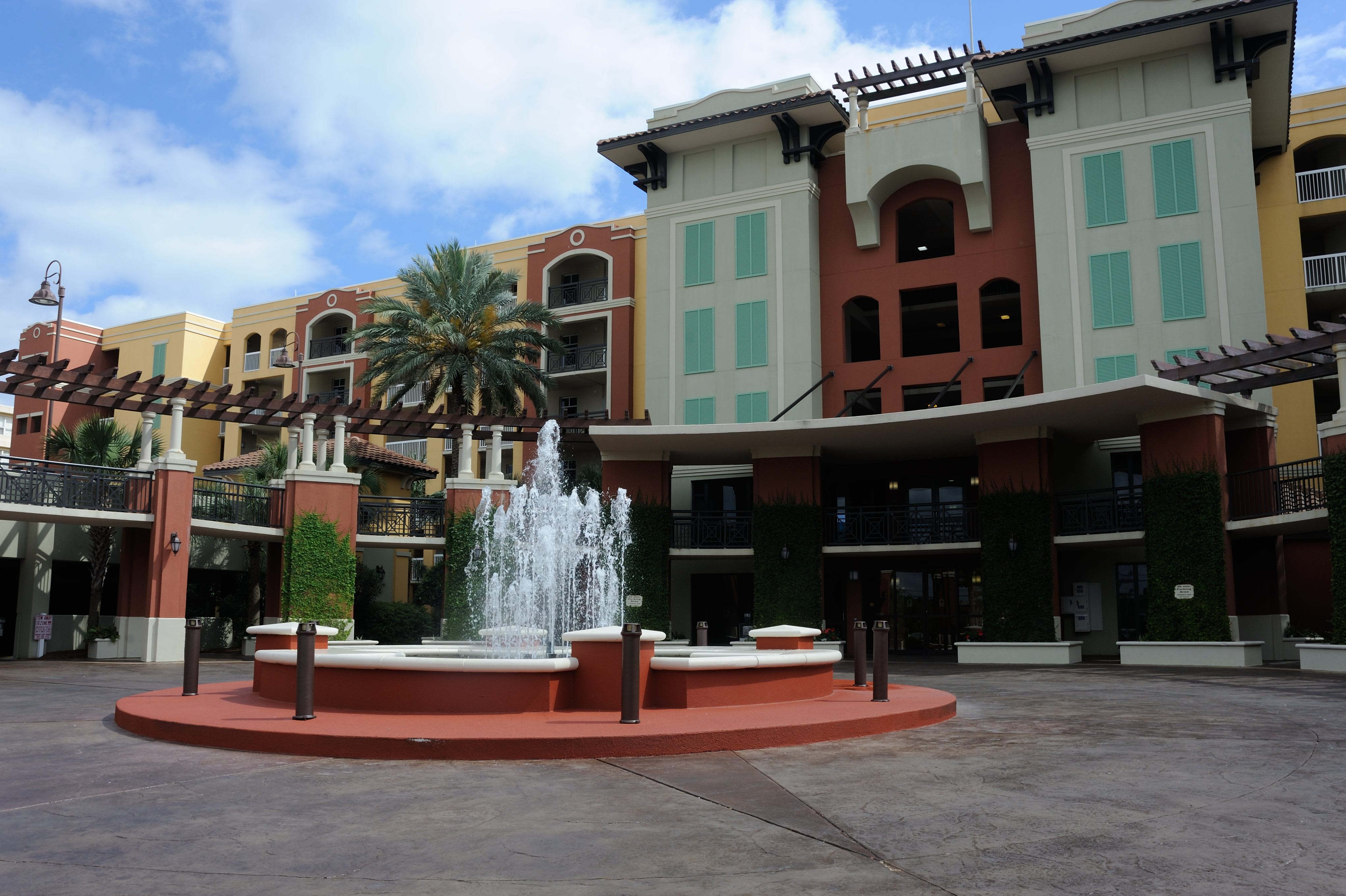 There are spacious parking garages on both sides of the lavish entrance!