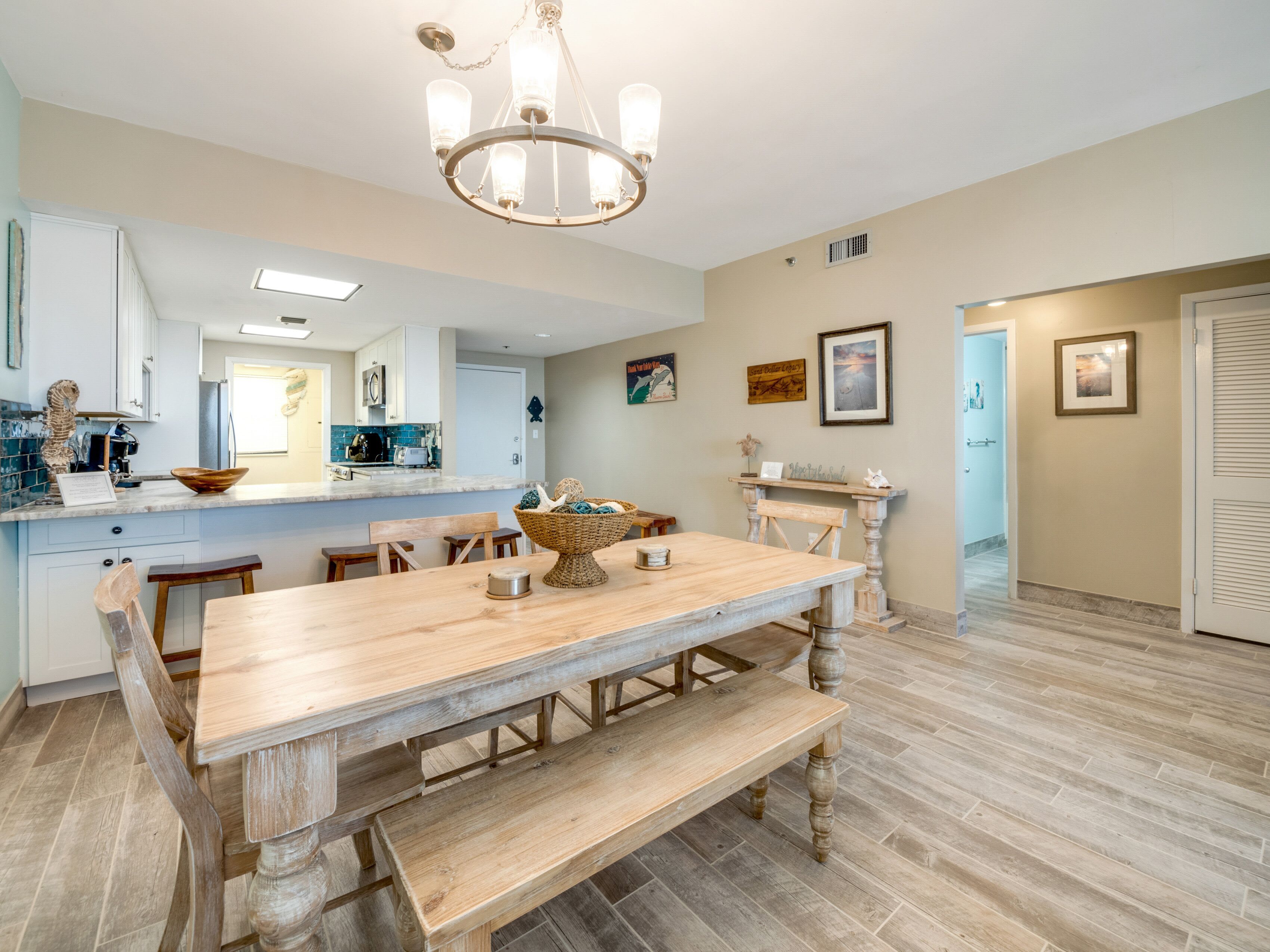dining area with Farmhouse style table and seating