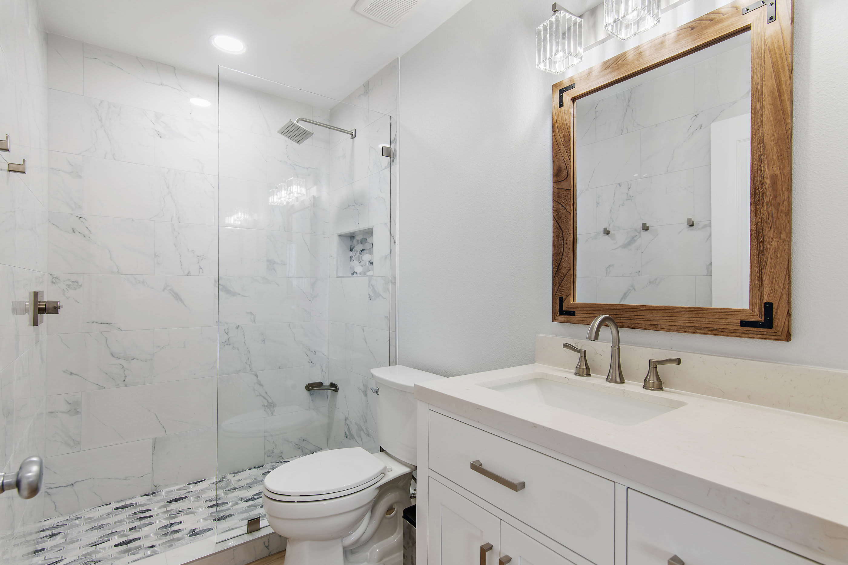 Guest shared bathroom with walk-in shower