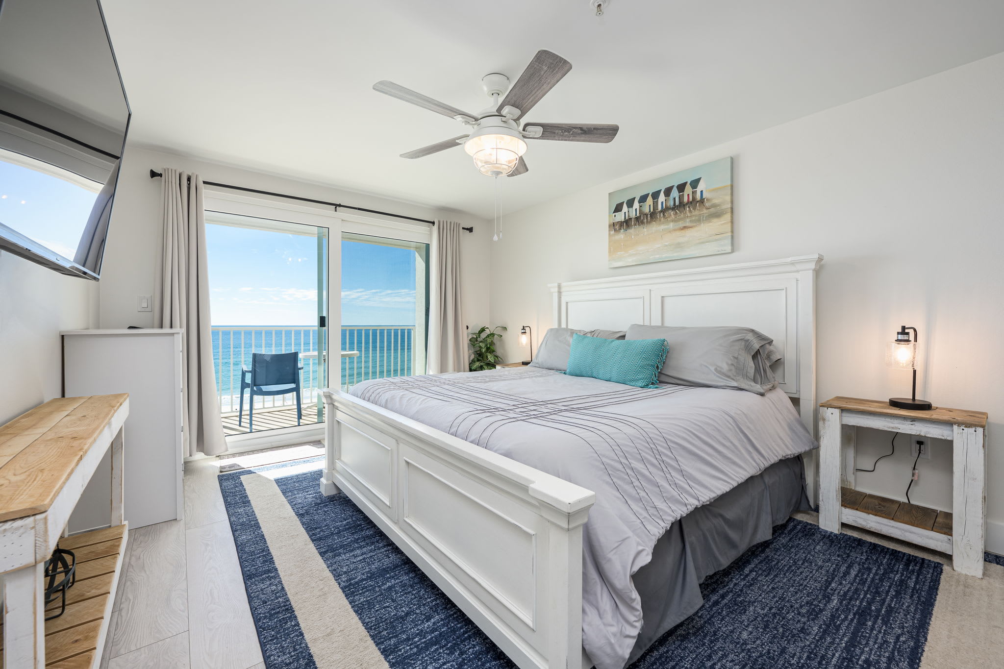"Wake up to breathtaking Gulf views in the serene master bedroom, featuring a king bed and direct access to the private balcony. ???? #BeachfrontRetreat #OceanView"