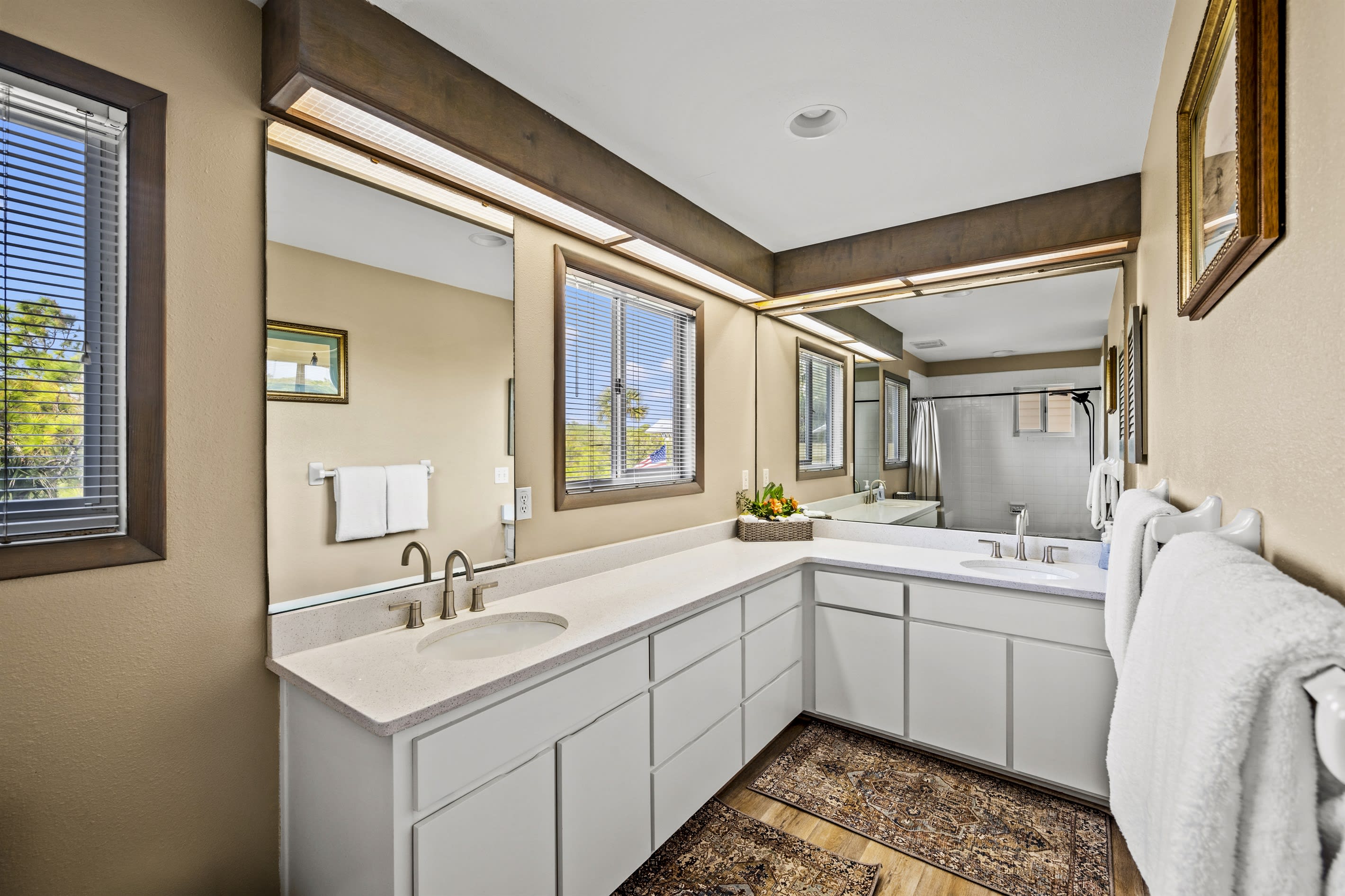 Experience ultimate relaxation with fresh and clean bath towels, perfect for enjoying a soothing soak in the tub.