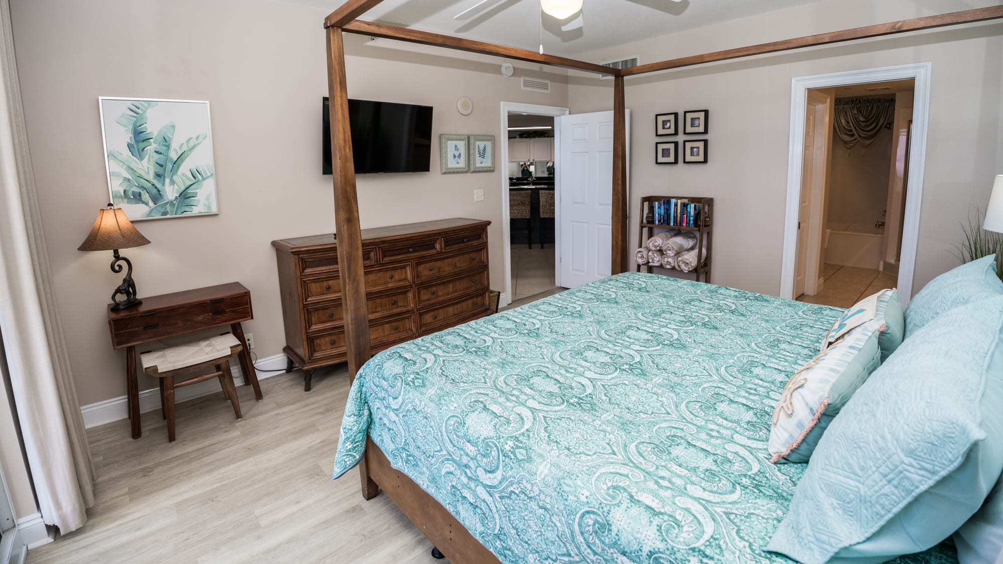 Master Bedroom, Dresser, TV, & Small Desk. 