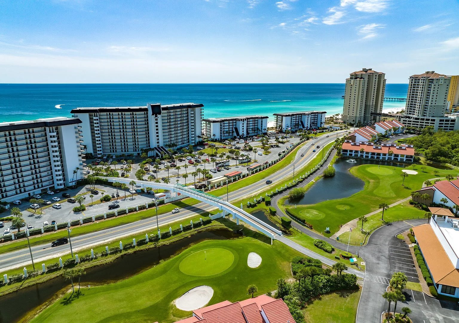 Bridge from Tower 2 to golf course/convention center/exercise facilities