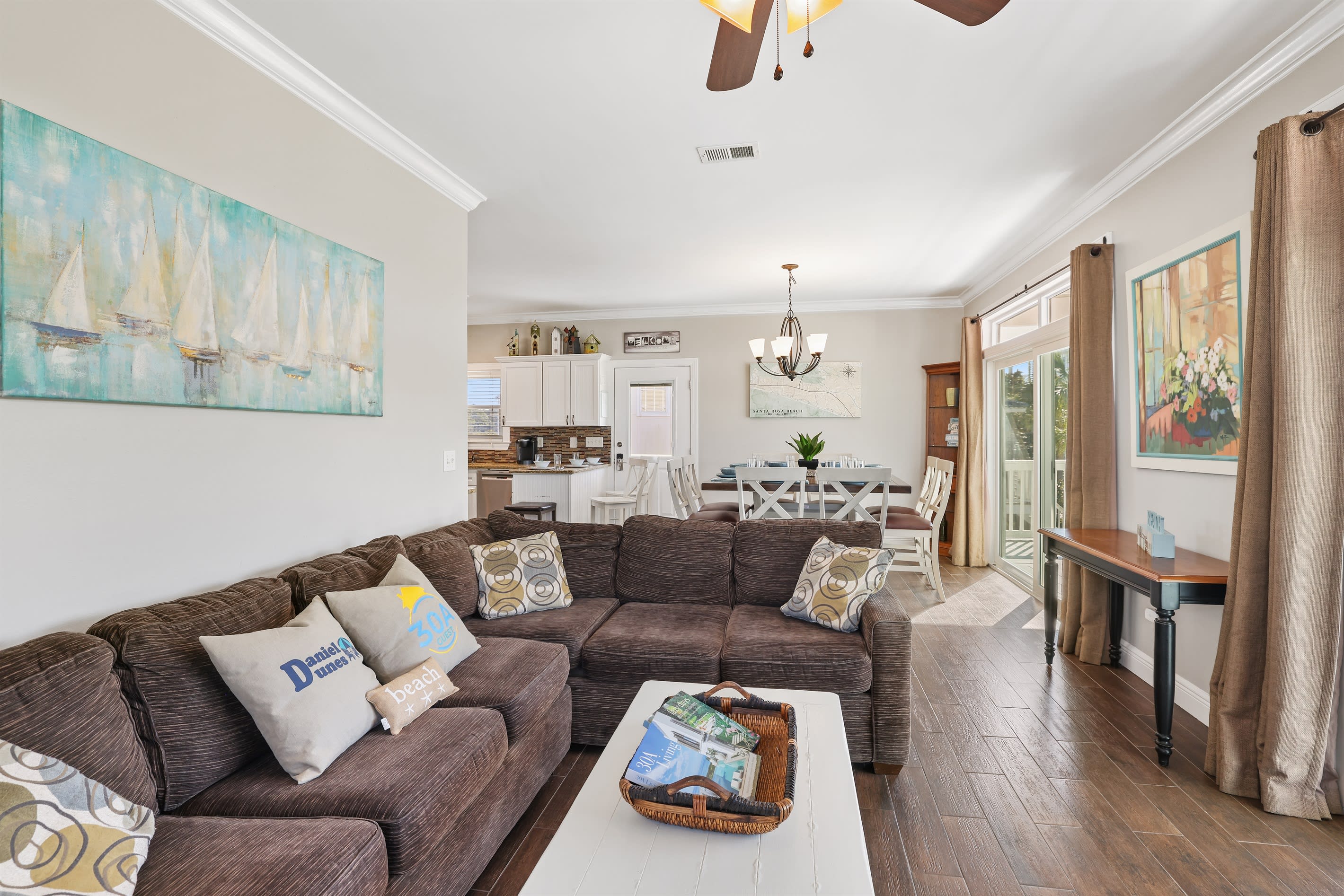 Main Living Area/Eating area. View of gulf while sitting at kitchen table/sofa.