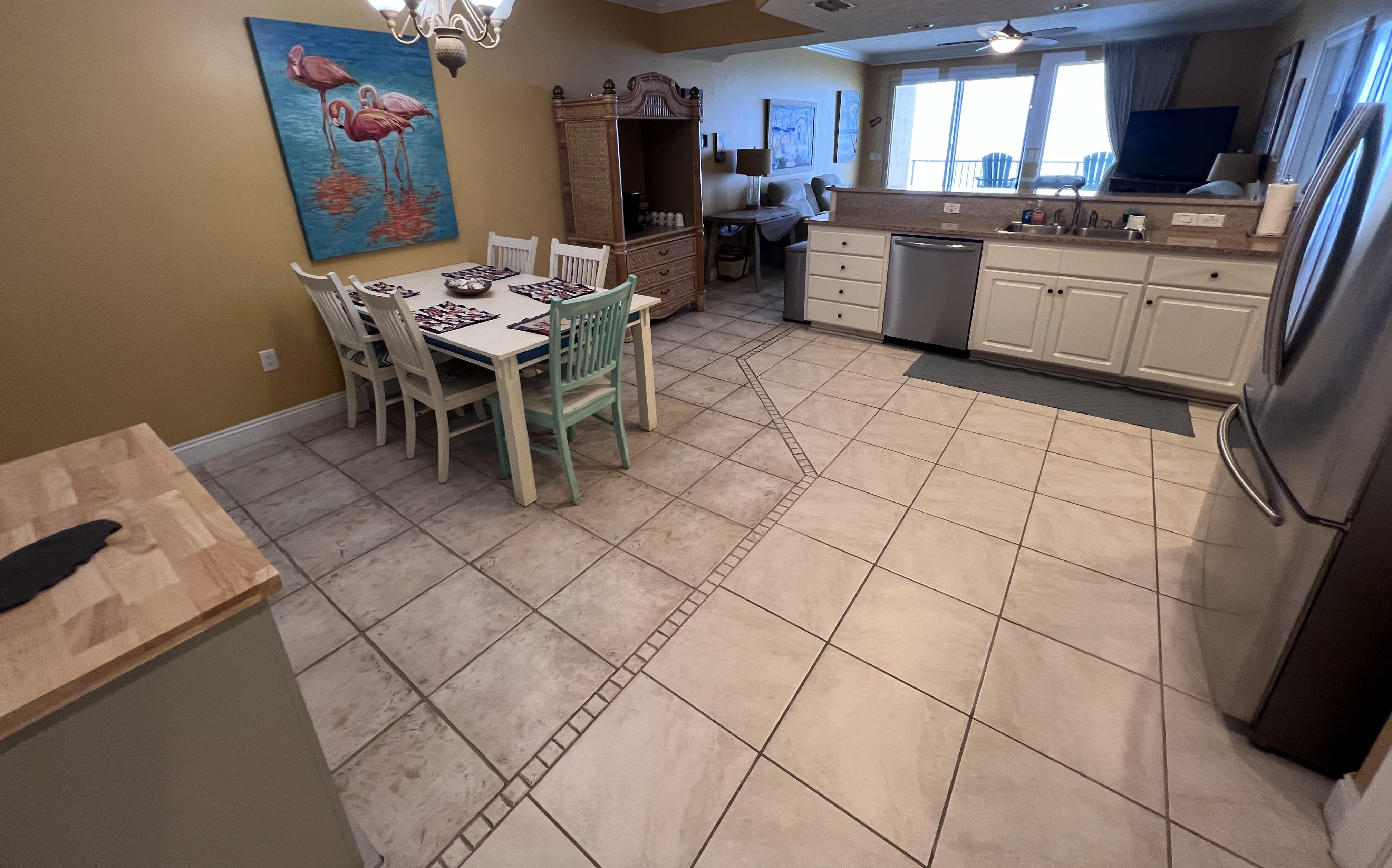 Dining area and kitchen with coffee bar