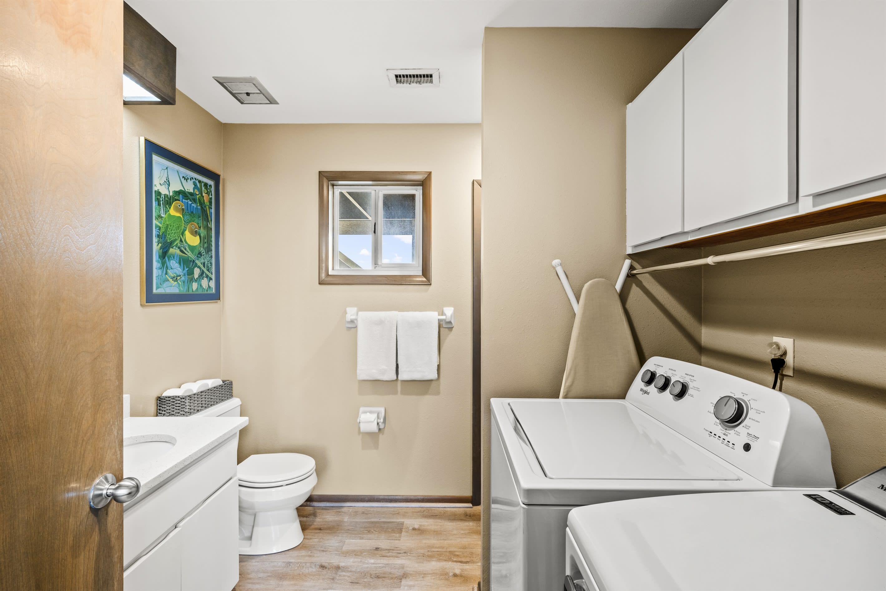 Modern and fully equipped laundry room.