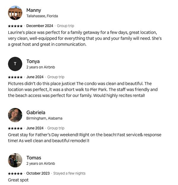 Consistent 5 Star Reviews from Guests