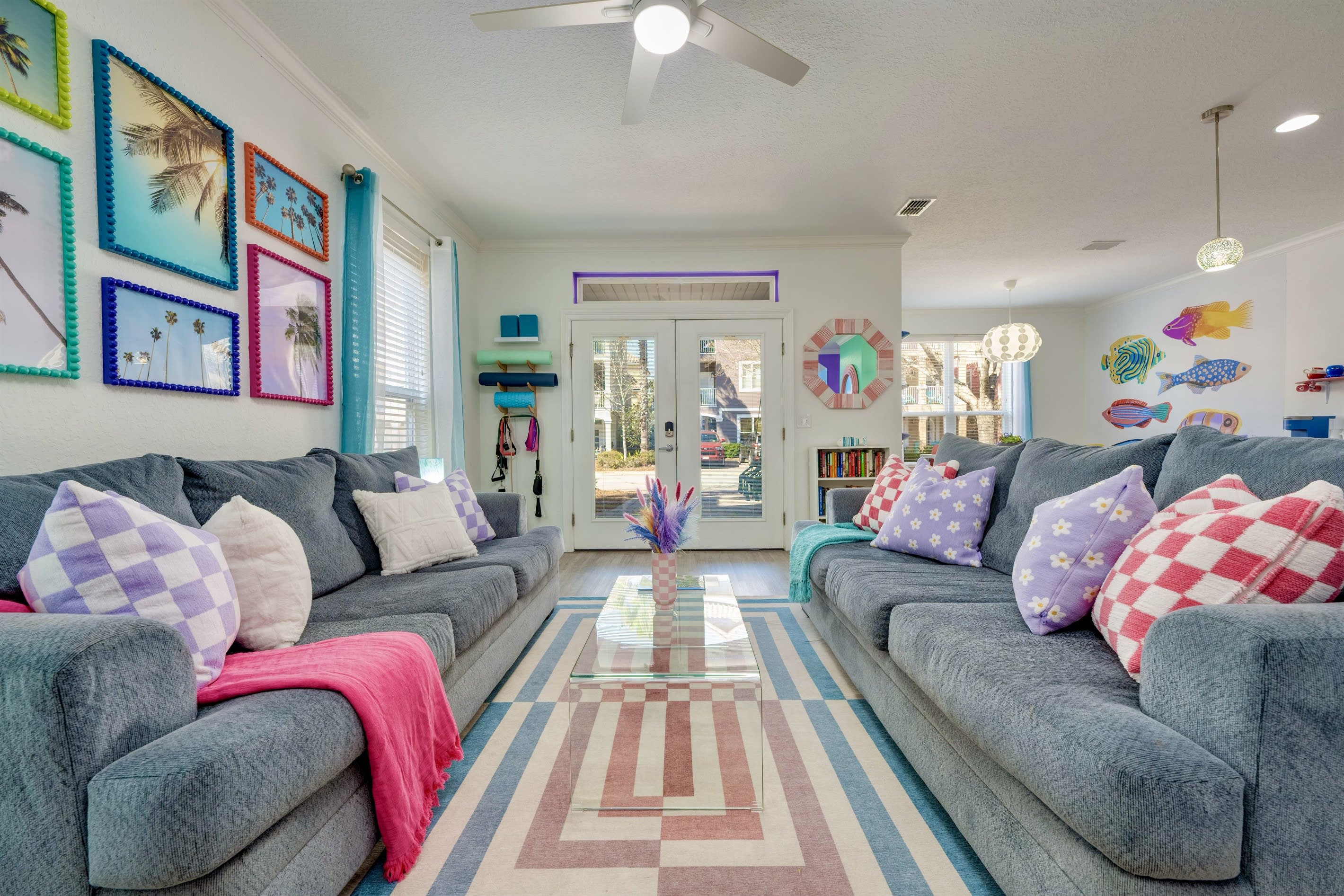 View from TV in living room looking out front door